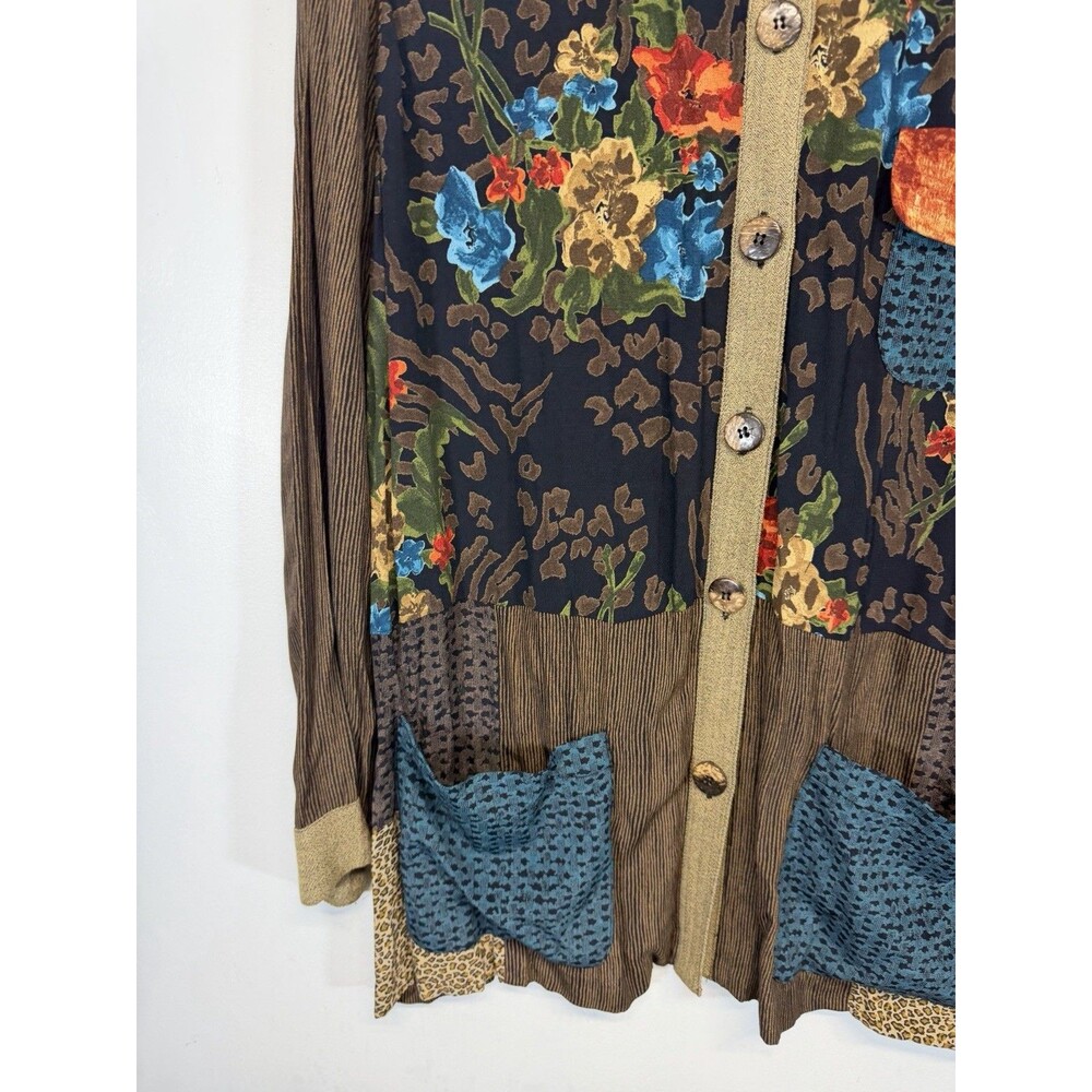 Vtg Carole Little Women Tunic Shirt  Boho Animal Print Floral Button Up Brown 16 - Picture 2 of 13
